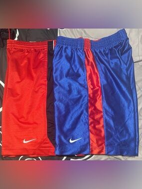 2 Nike Men’s Basketball Red and Royal Blue Athletic Shorts Duo